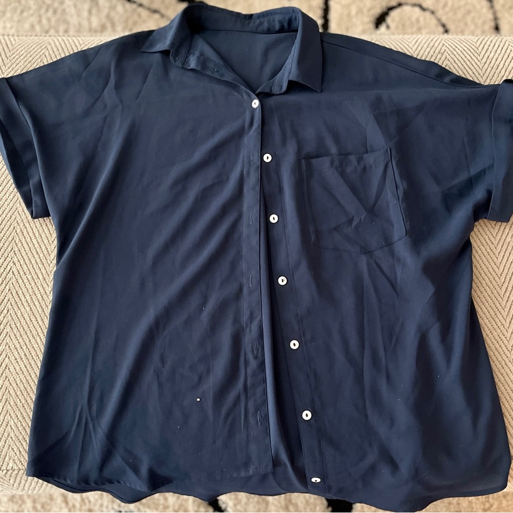 Navy Button Down Blouse
